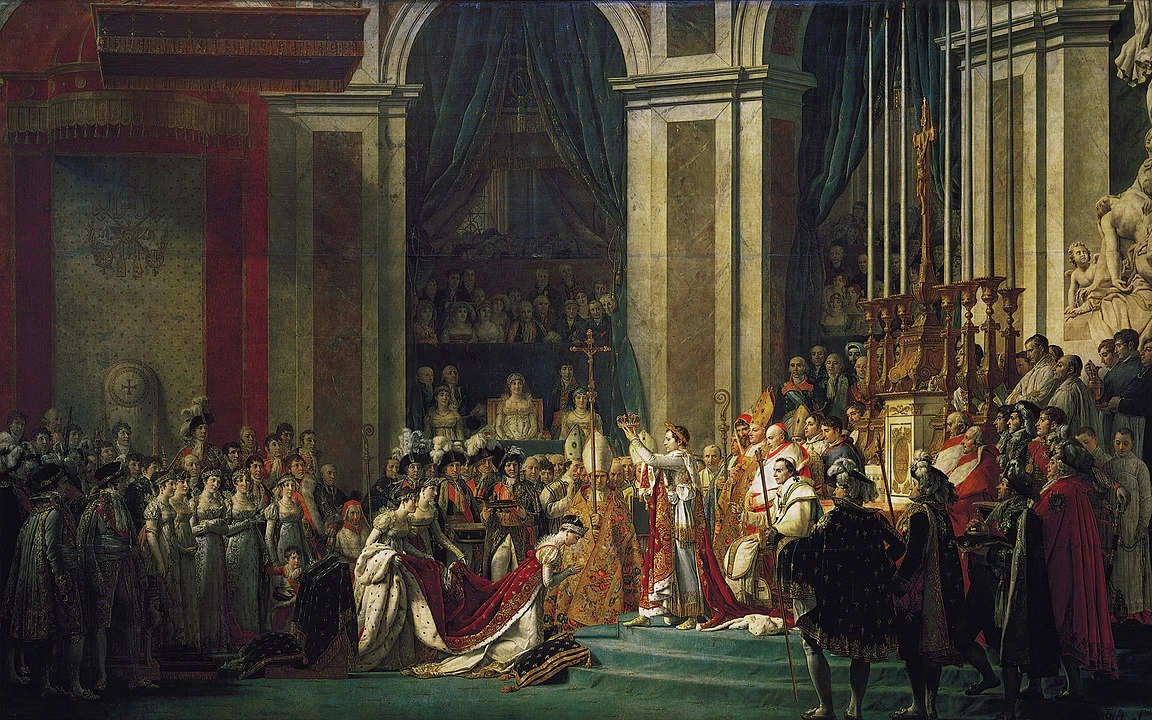 Le Sacre de Napoléon "Sacre de l'empereur Napoléon Ier et couronnement de l'impératrice Joséphine dans la cathédrale Notre-Dame de Paris, le 2 décembre 1804" par Jacques-Louis DAVID (1807 1809) Musée du Louvre Paris. 