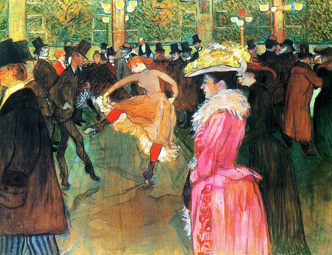 Tableau du Moulin Rouge par Toulouse-Lautrec, scène vibrante de la vie nocturne parisienne, image choisie par monsieurdefrance.com.