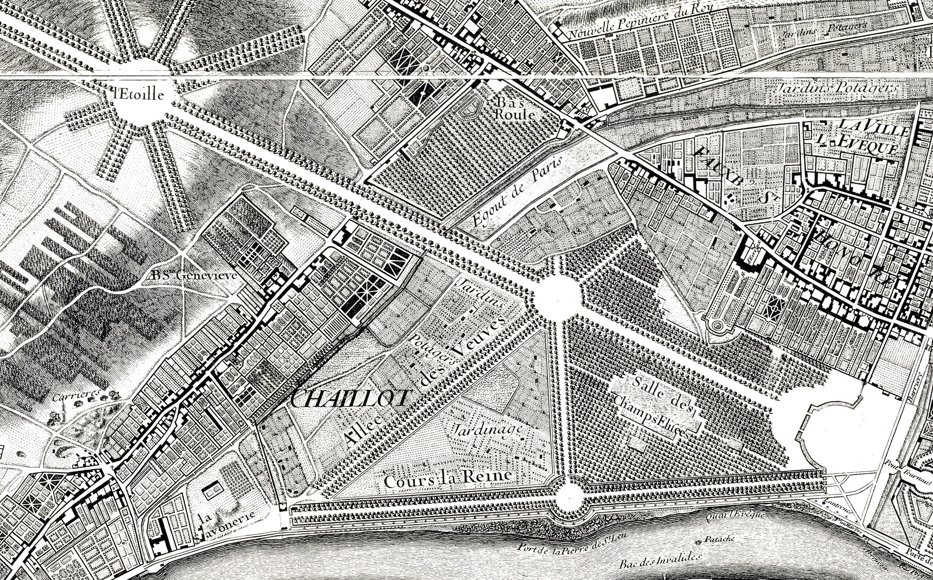 Le plan des champs-élysées vides au début du 18e siècle / Image choisie par Monsieur de France : Par Roussel, Mbzt — Plan de Roussel, CC BY 4.0, https://commons.wikimedia.org/w/index.php?curid=164137845
