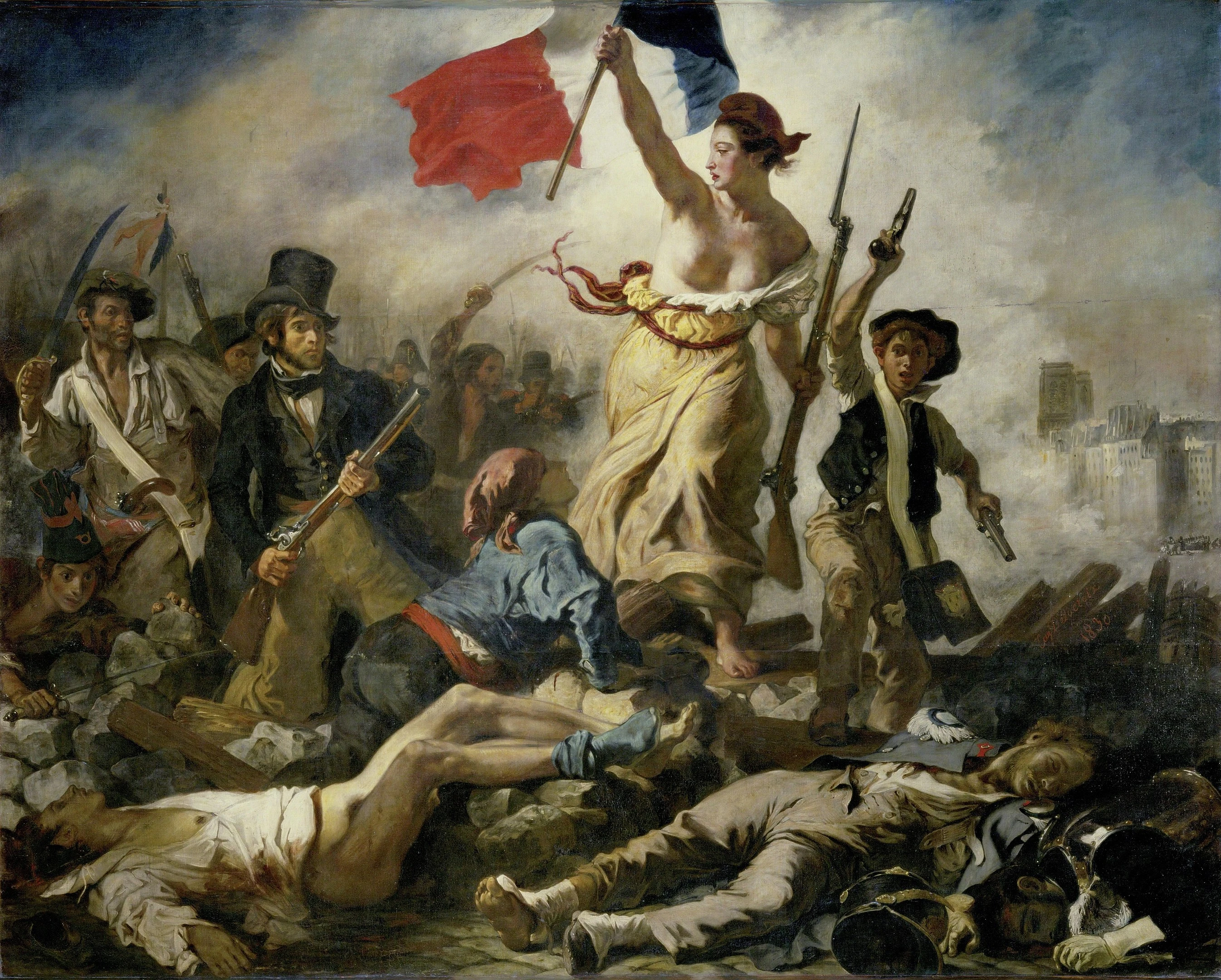 Le bonnet phrygien coiffe "la Liberté guidant le Peuple" sur le tableau de Eugène Delacroix, réalisé en 1830 et qu'on peut voir au Musée du Louvre à Paris.