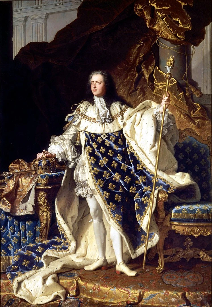 Louis XV représenté en costume de sacre vers l'âge de 20 ans par Hacinthe Rigaud (1730).