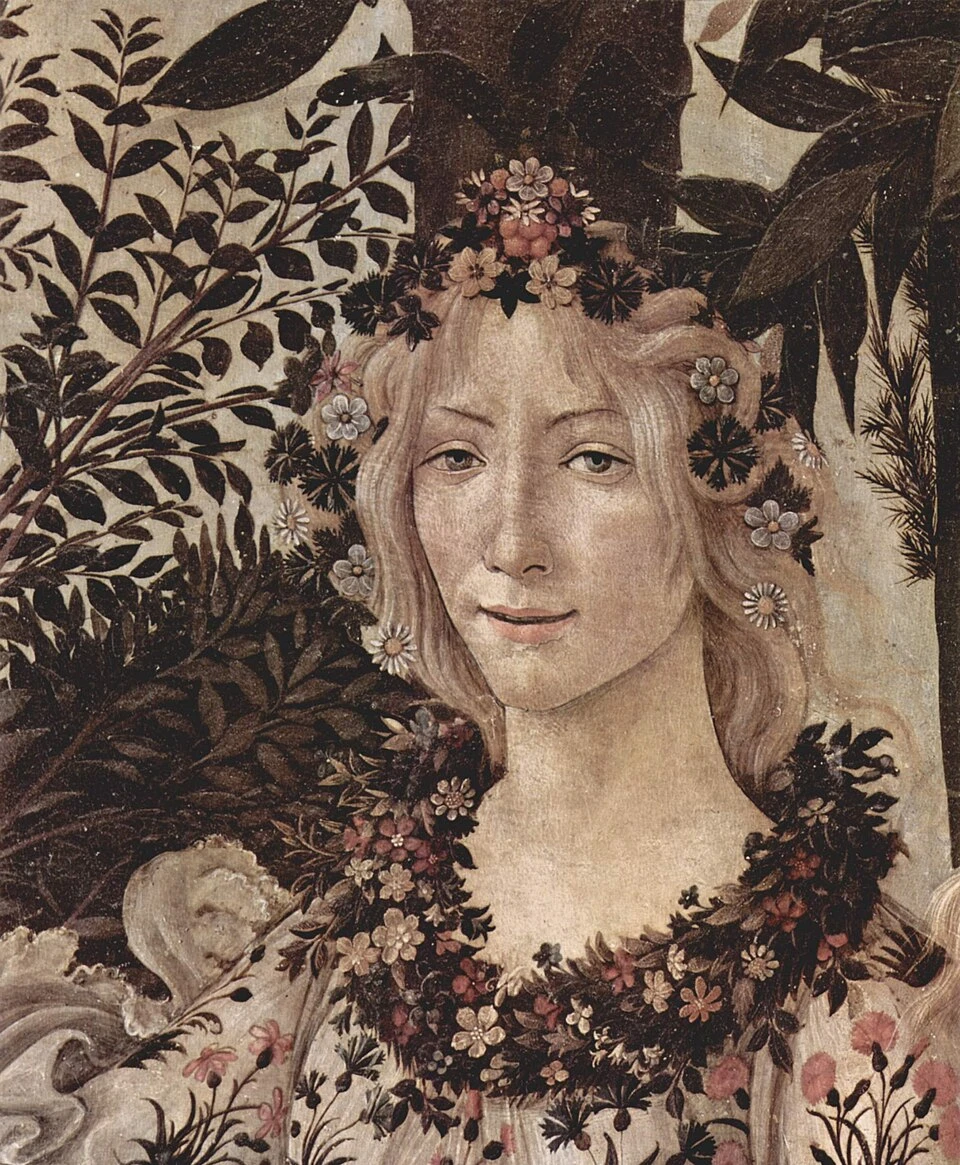 Flora goddess in Botticelli Primavera painting illustrating the French name Flore inspired by nature