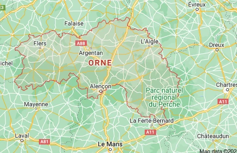 La carte de l'Orne. Copie d'écran google maps. 