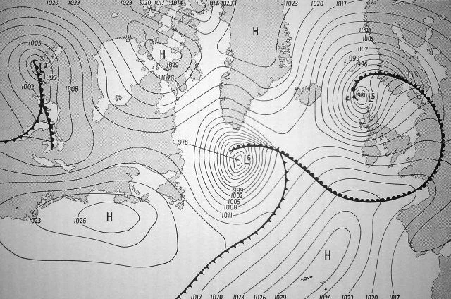 La carte météo du 5 juin 1944 en Europe de l'Ouest. Source de Monsieurdefrance.com : wikipedia.