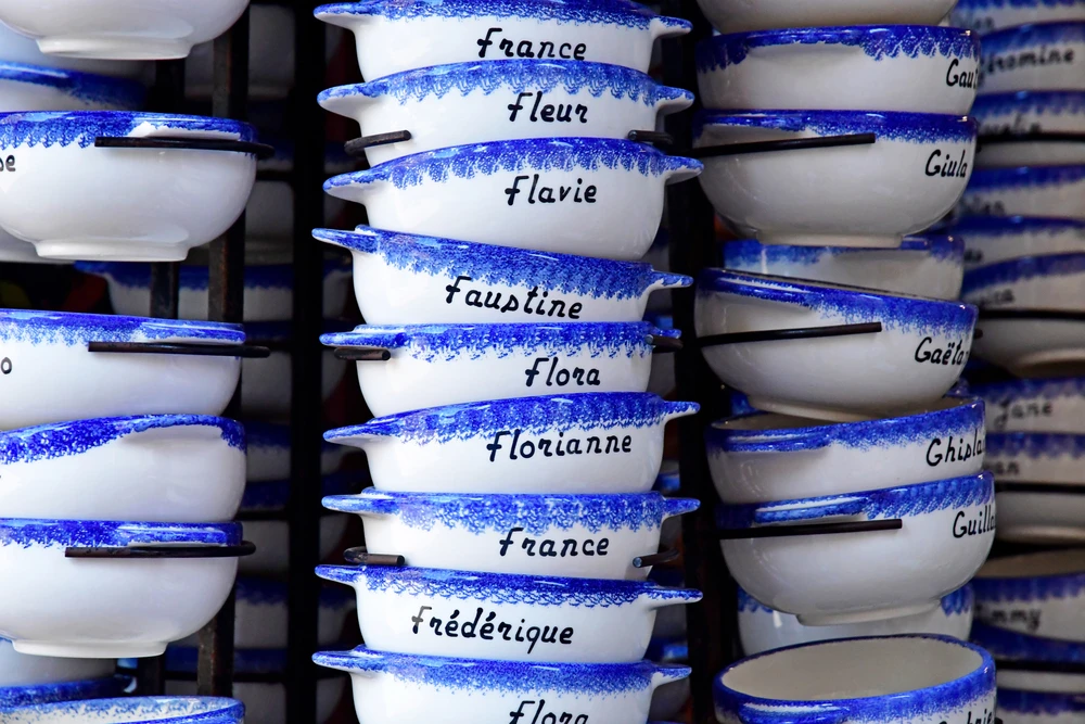 traditional Breton bowls with first names typical French breakfast bowls from Brittany France with personalized names