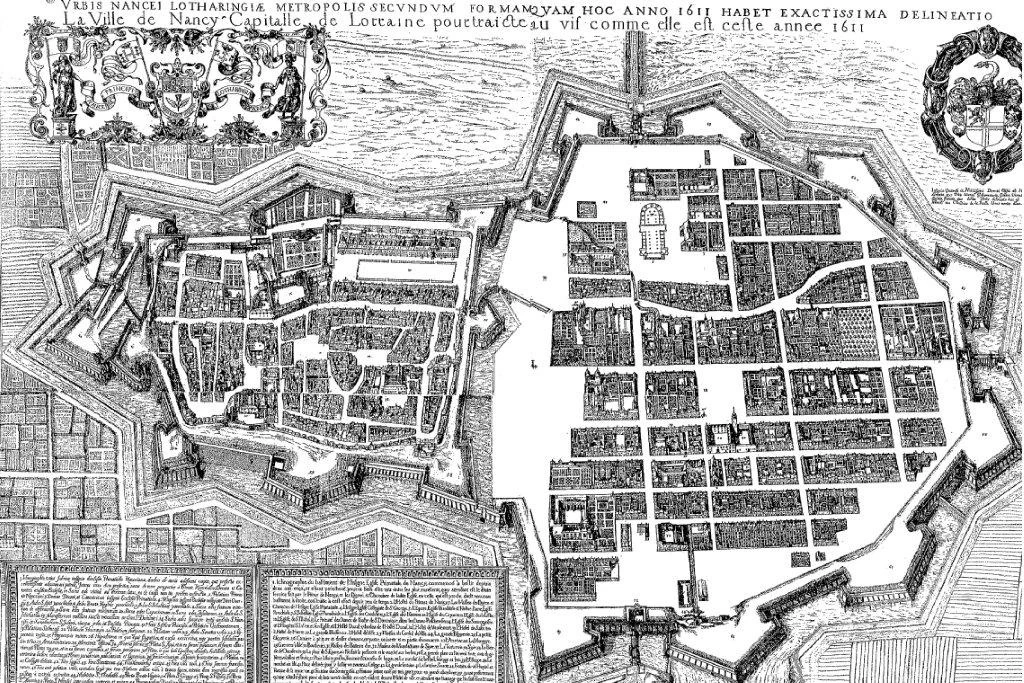 Les deux villes de Nancy sur le plan de DERUELLE en 1611