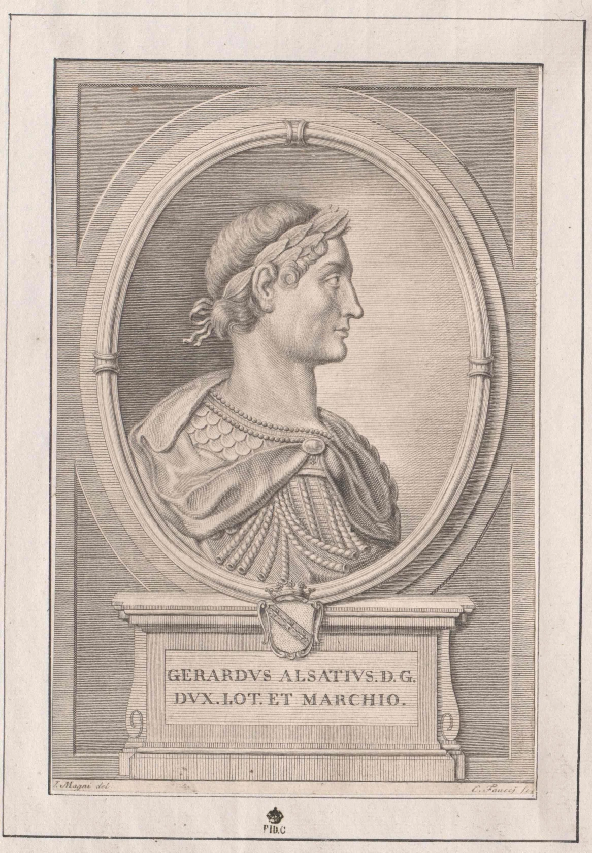 Gérard Ier d’Alsace, duc fondateur de la Lorraine, représenté dans une gravure du XVIIᵉ siècle imaginant le souverain, illustration historique emblématique de la dynastie lorraine. Photo choisie par monsieurdefrance.com