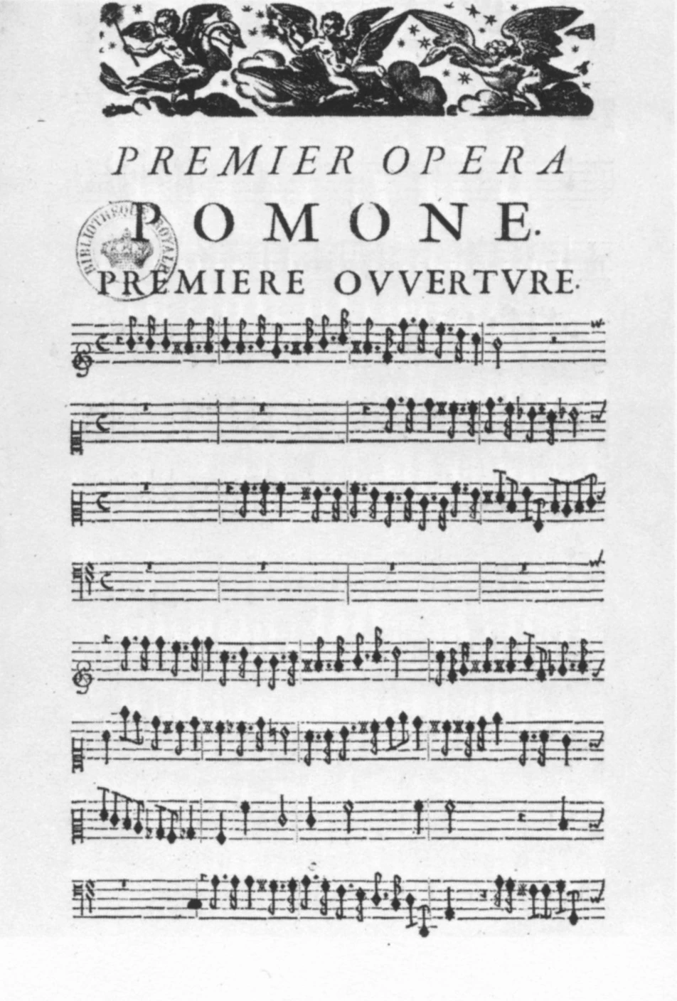 Livret de Pomone par Robert CAMBERT, le premier opéra français de l'histoire. Image choisie par monsieurdefrance.com : Wikicommons.